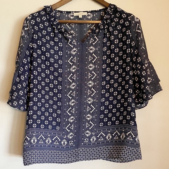 Skies Are Blue Semi Sheer Ruffle Sleeve Blouse - Picture 1 of 8